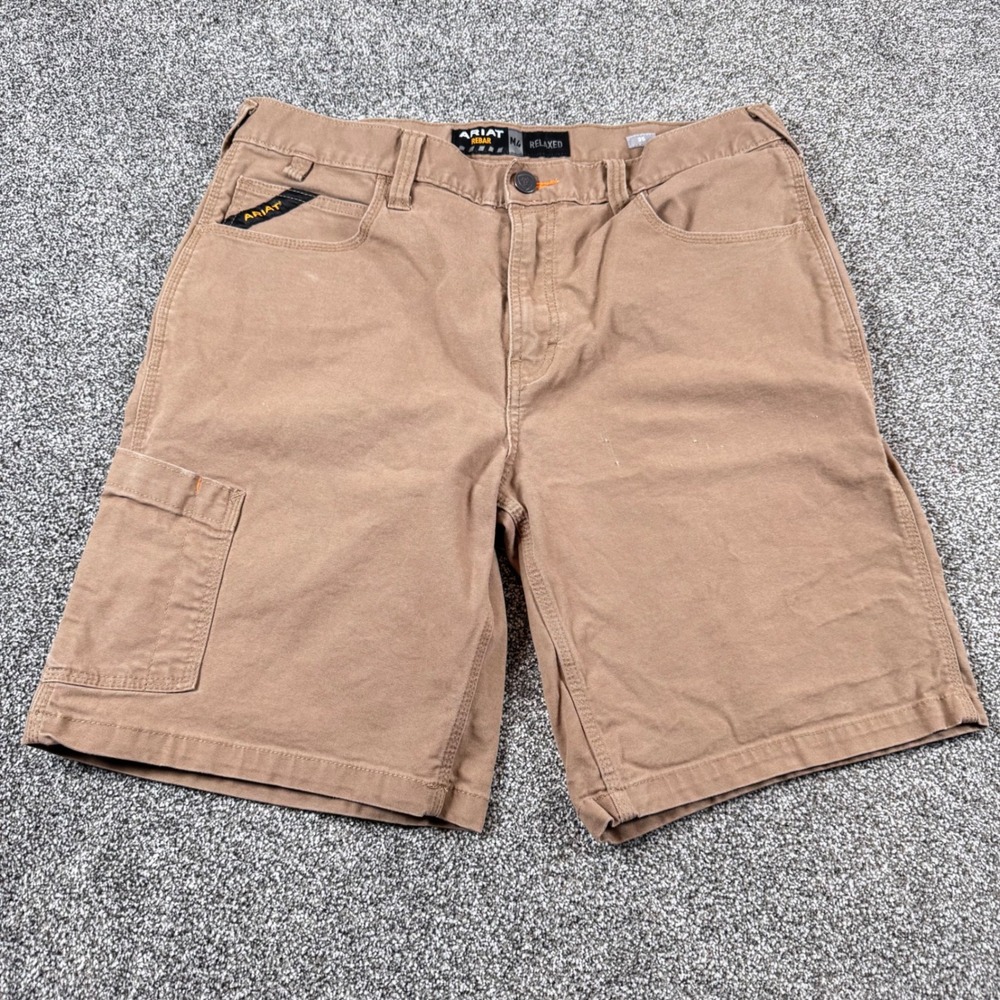 Ariat Rebar M4 Relaxed Men's 35x10 Brown Canvas Work Shorts Utility Pocket